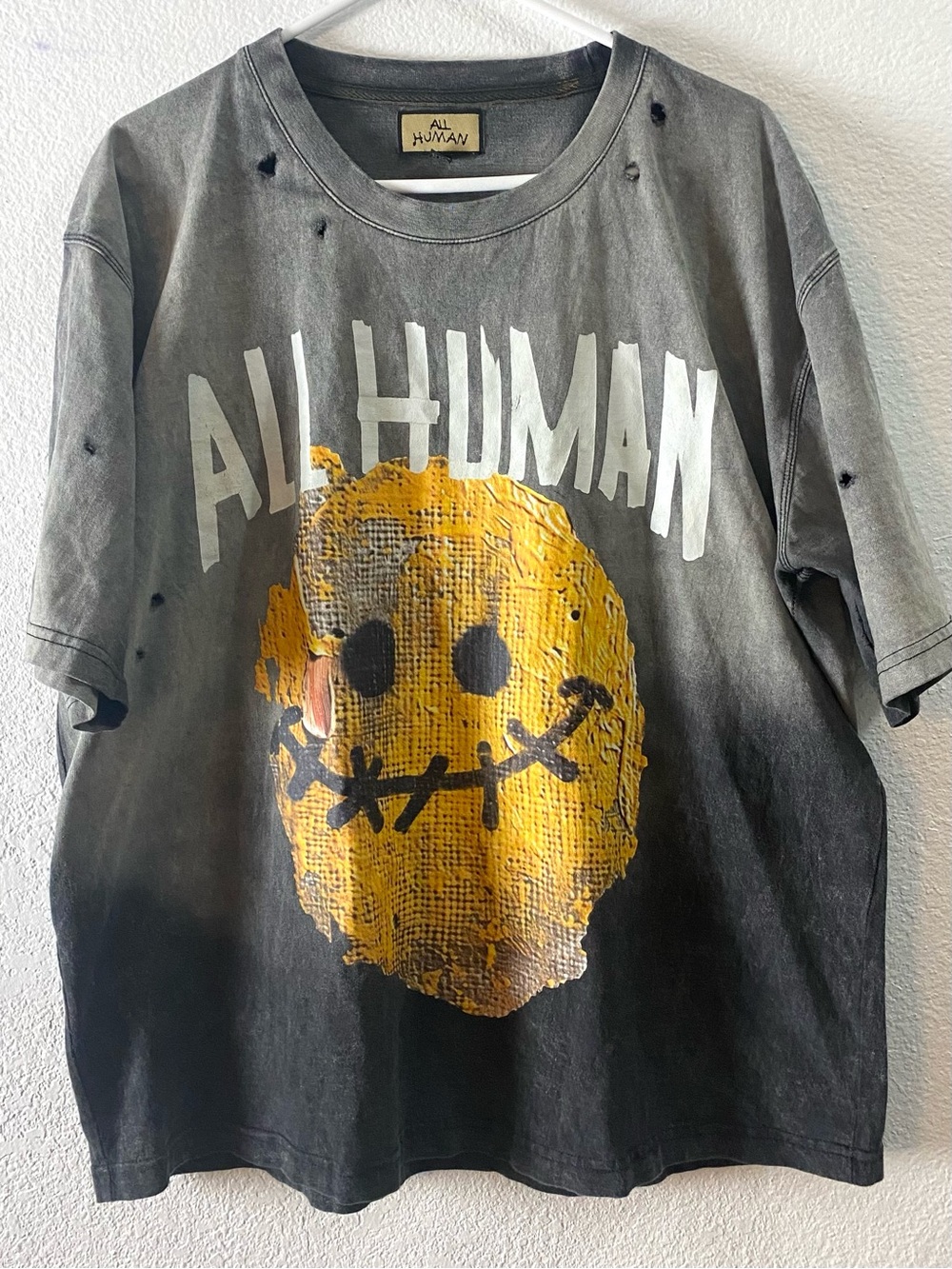 All Human Streetwear Smile V3 Box Tee Men’s XXL Distressed Black Wash Out